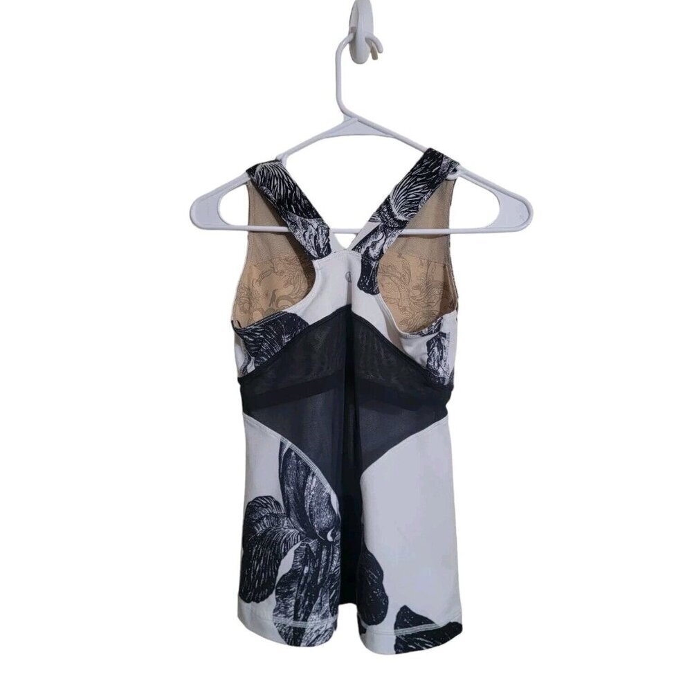Lululemon Top Women 6 Black Yoga Gym Crossfit Gorpcore Gym Beach Resort Floral - Picture 3 of 9